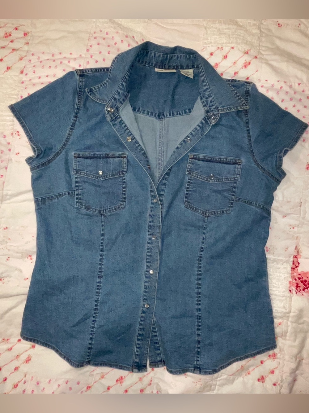 Faded Glory Denim Short-Sleeve Button-Front Shirt - Blue